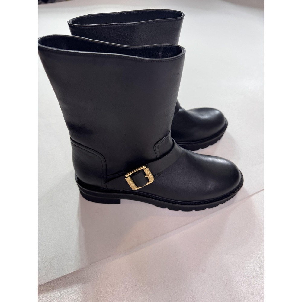 Stuart Weitzman Boots Womens 9.5 Black Leather Ryder Lift Buckle Mid Calf S5542